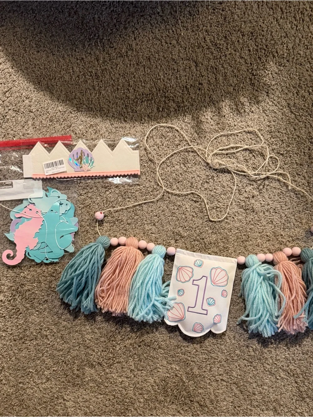 Under the Sea Mermaid 1st Birthday Party Decor High Chair Banner Crown LOT
